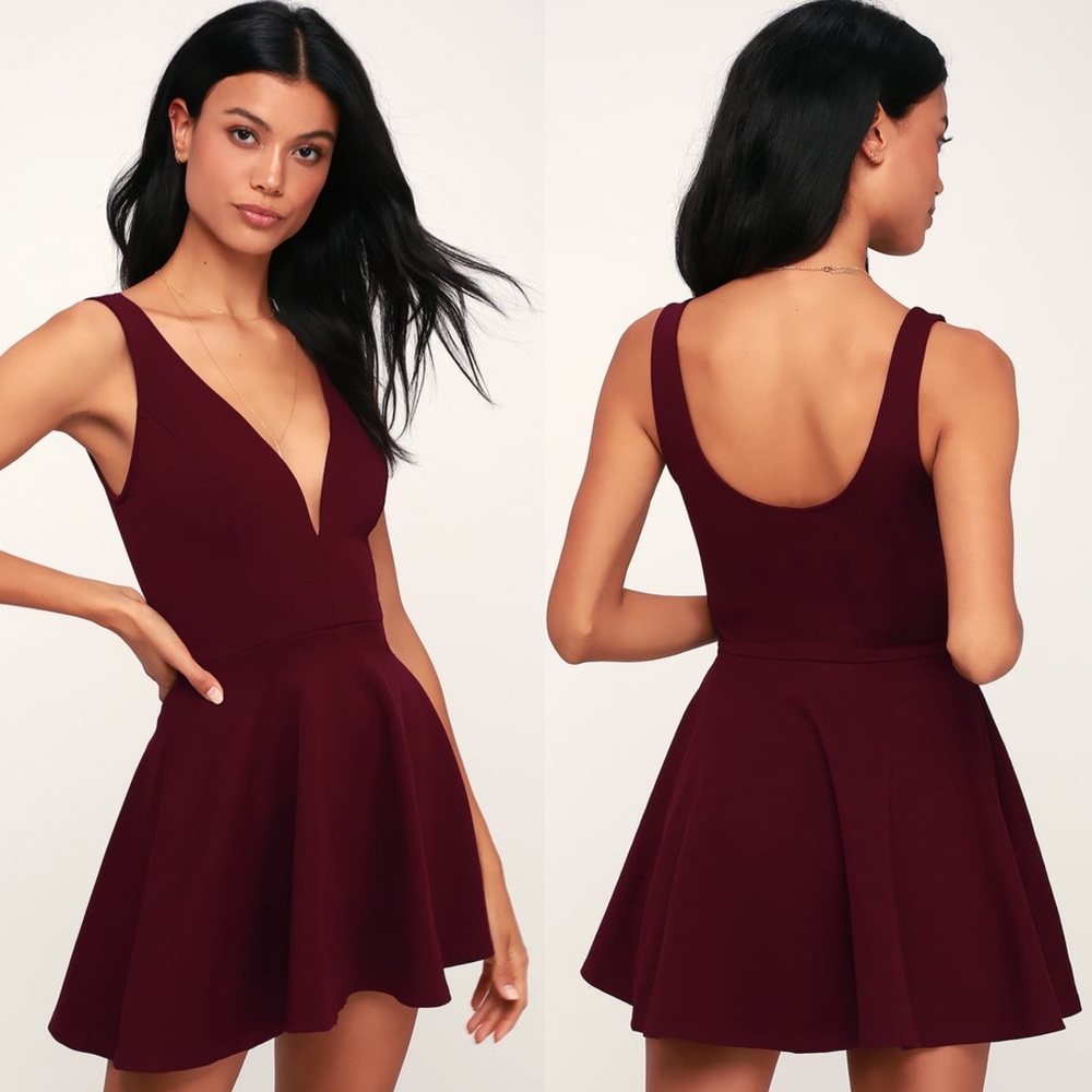 Lulu’s I Feel Good Burgundy Skort Dress